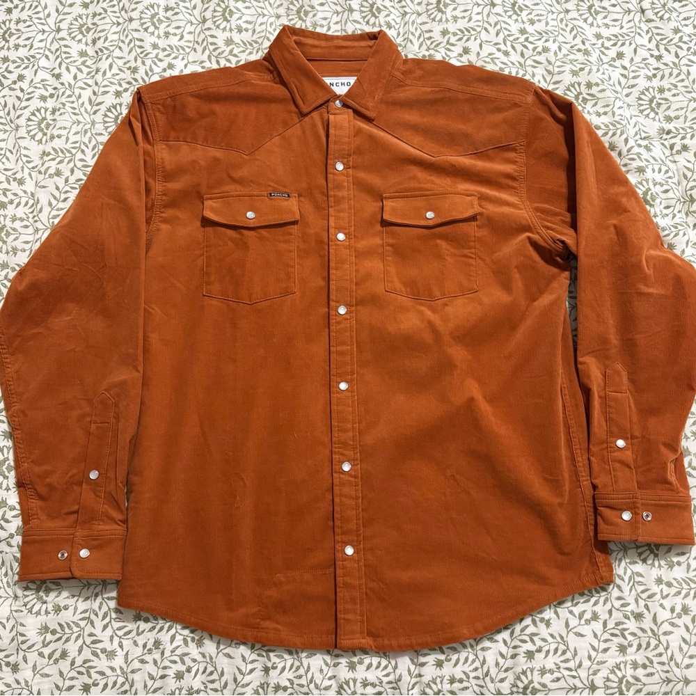 Poncho Outdoors Corduroy Pearl Snap Burnt Orange Long Sleeve Shirt
